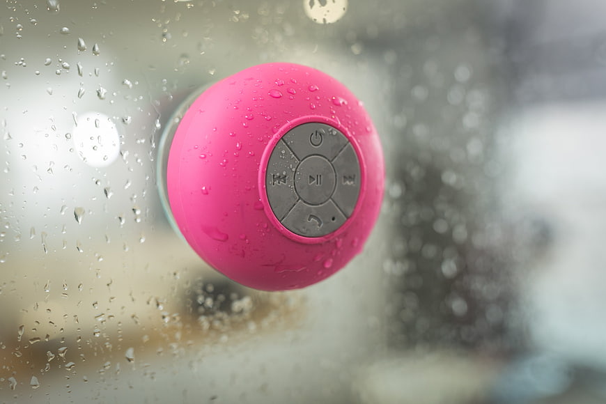 Pink Waterproof Bluetooth Speaker in Shower