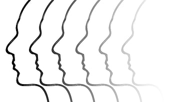 Abstract human head silhouettes fading in grayscale