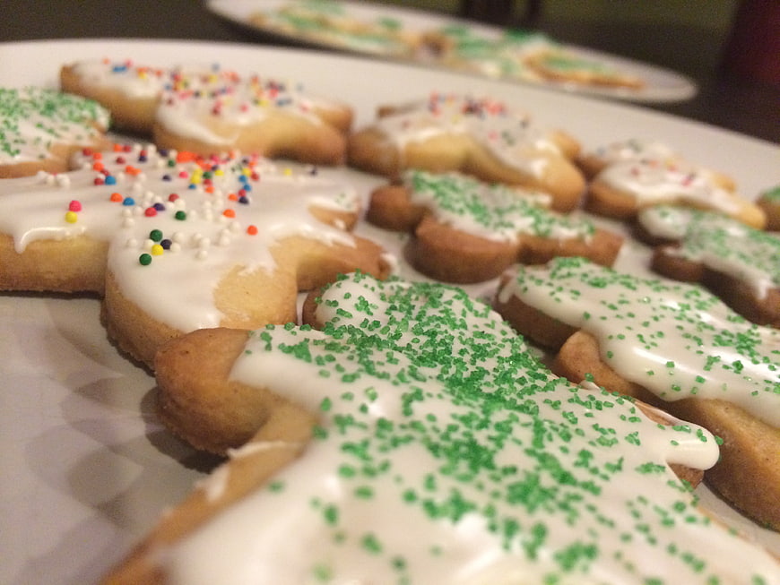 Homemade Christmas Cookies With White Icing And Sprinkles