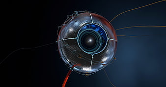 Futuristic Satellite Eye 3D Render With Glowing Blue Lens