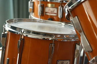 Close-up of Vintage Orange Pearl Drum Set