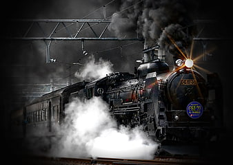 Vintage Steam Locomotive Billowing Smoke on Tracks