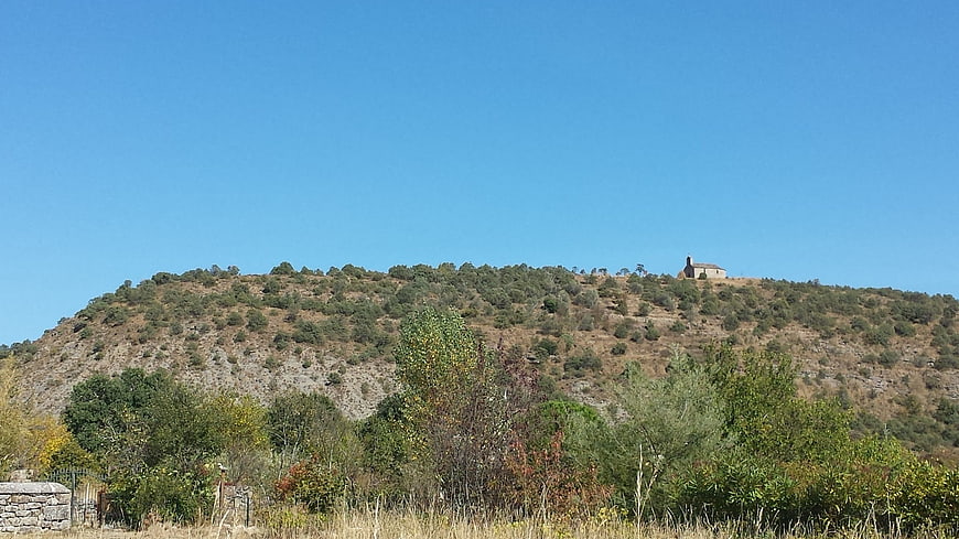 Small stone chapel on a hilltop in Ardèche, France