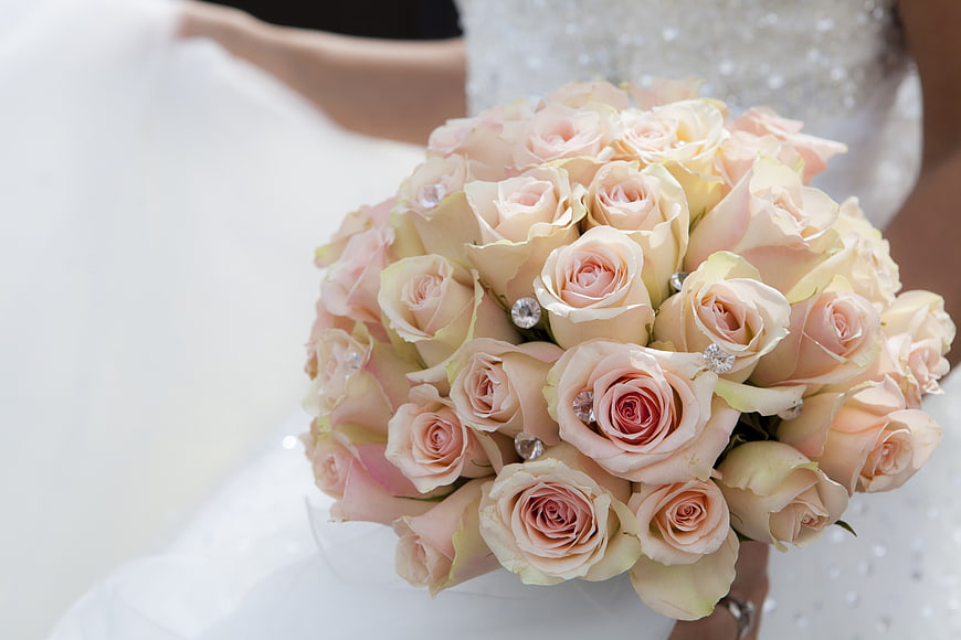 Bridal Bouquet of Pale Pink Roses with Crystal Accents