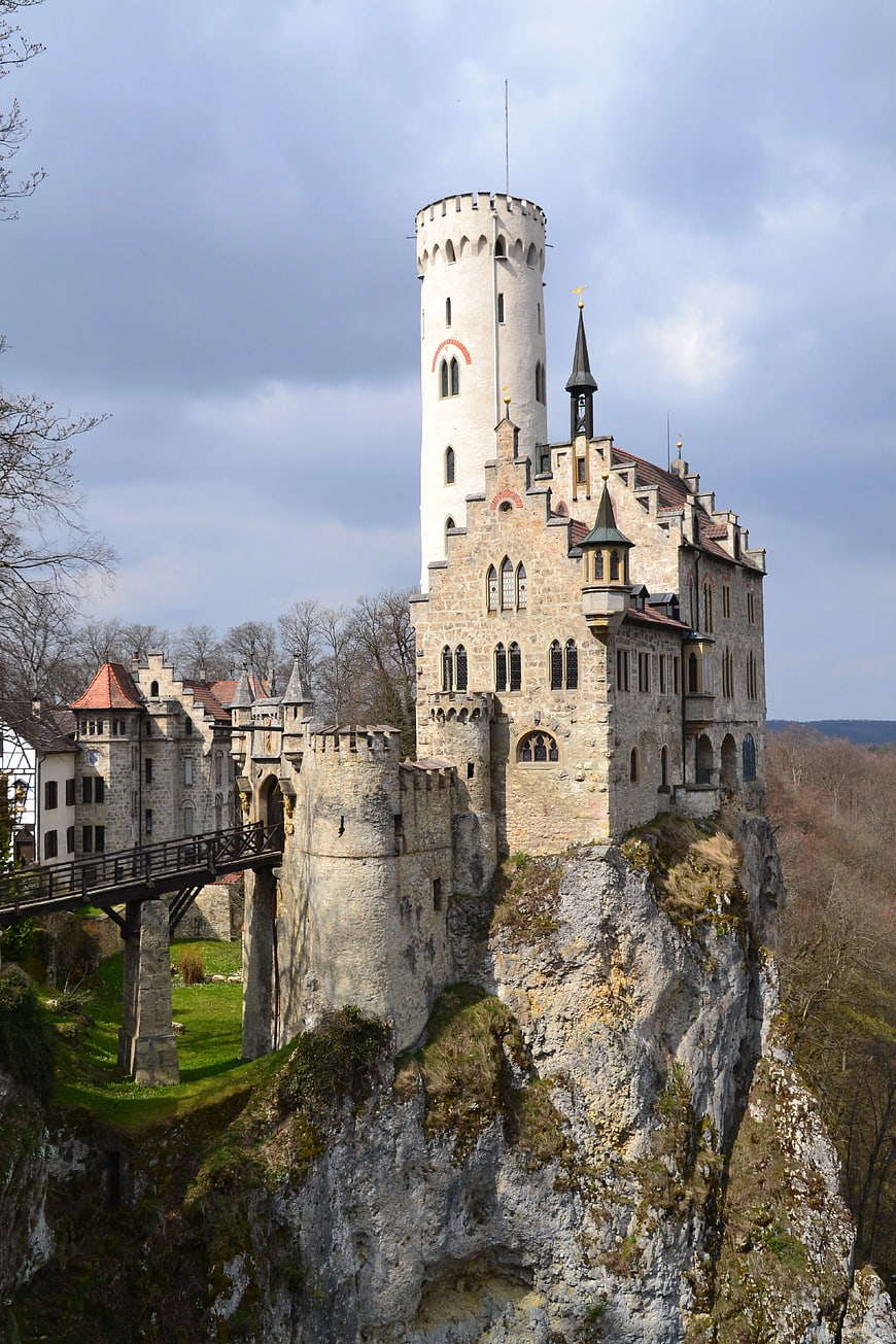 Medieval Castle on Cliff Edge with Stone Bridge