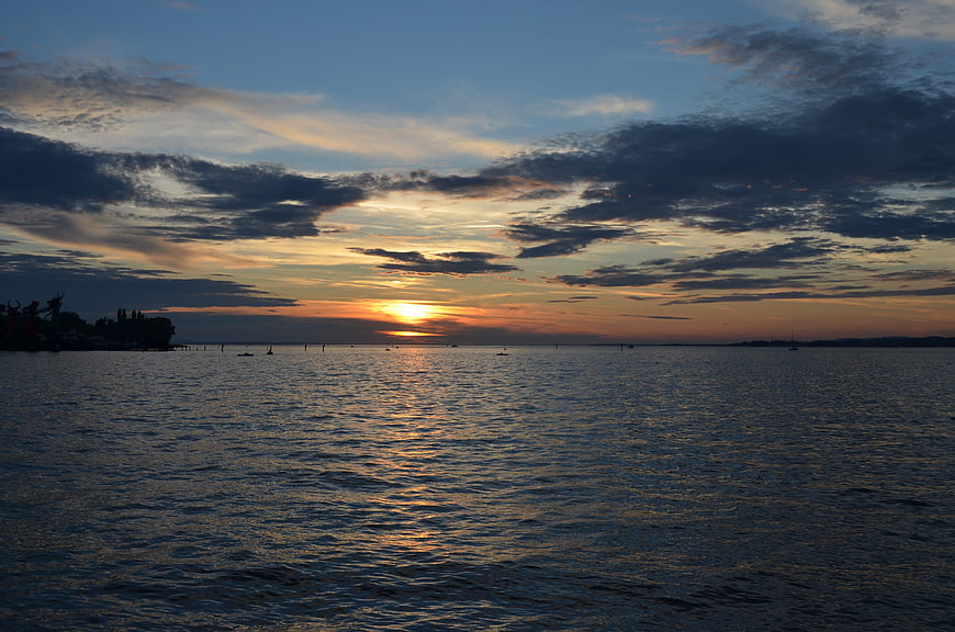 Serene Sunset Over Lake Constance with Golden Reflections