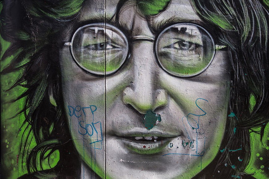 Close-up of John Lennon Street Art Graffiti Portrait
