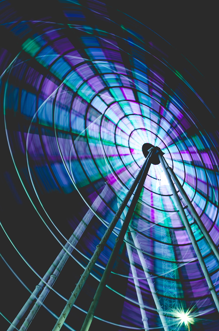 Abstract Long Exposure Ferris Wheel Light Trails at Night