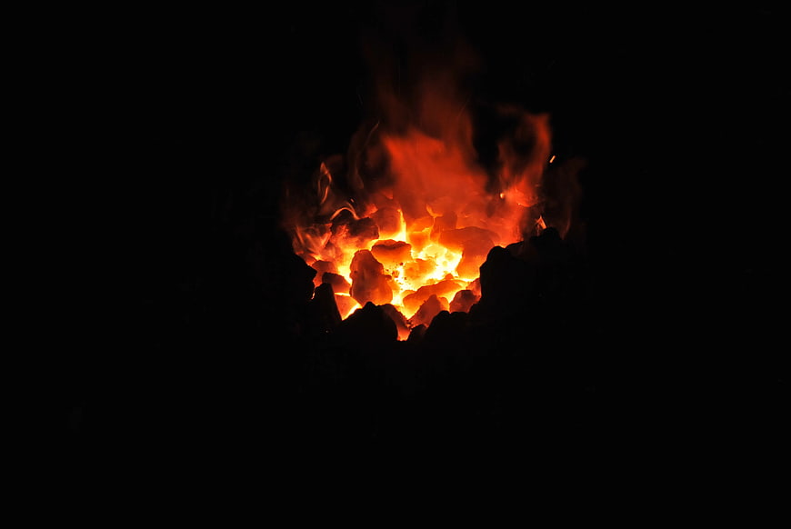 Burning Charcoal Fire in the Dark Night