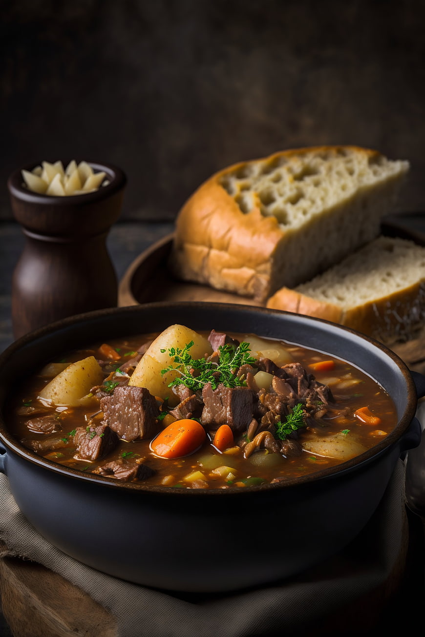 Hearty Beef Stew with Potatoes and Carrots in a Bowl
