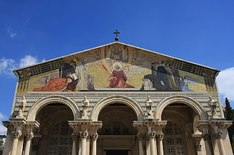 Church of All Nations Facade with Mosaic and Arches in Jerusalem