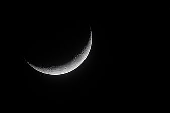 Crescent Moon with Craters Against Black Night Sky