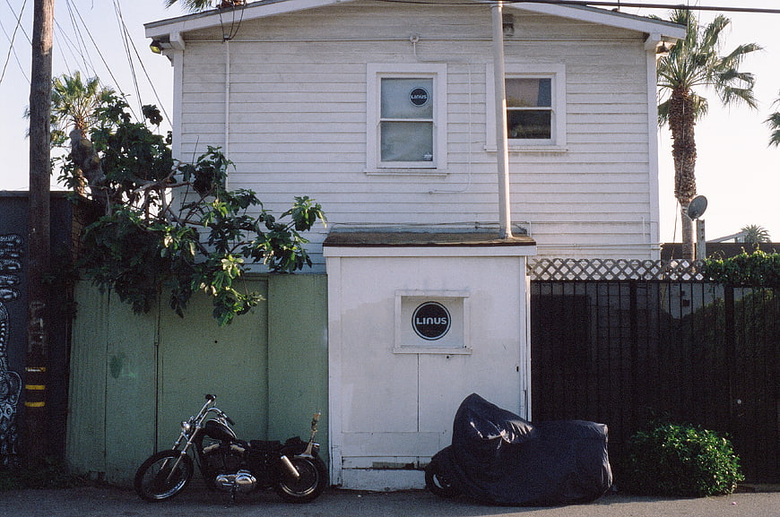 White House with Motorcycle and Linus Sticker