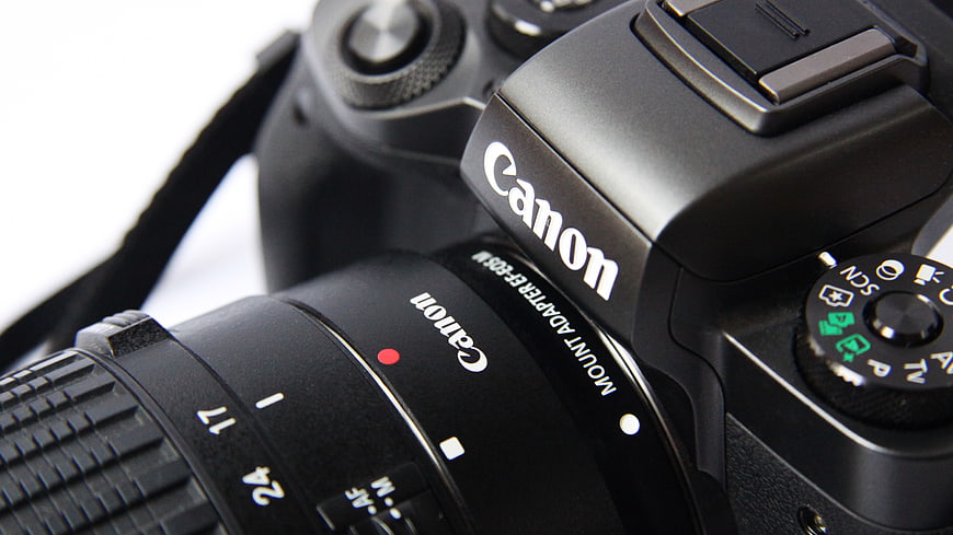 Close-up of Canon DSLR Camera with Lens Adapter