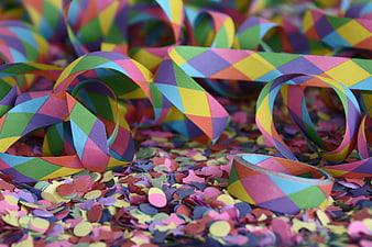 Colorful party streamers and confetti celebration background