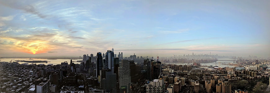 Panoramic New York City Skyline at Sunset