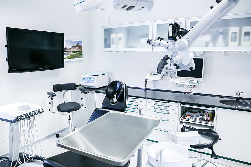 Modern dental clinic interior with equipment and chair