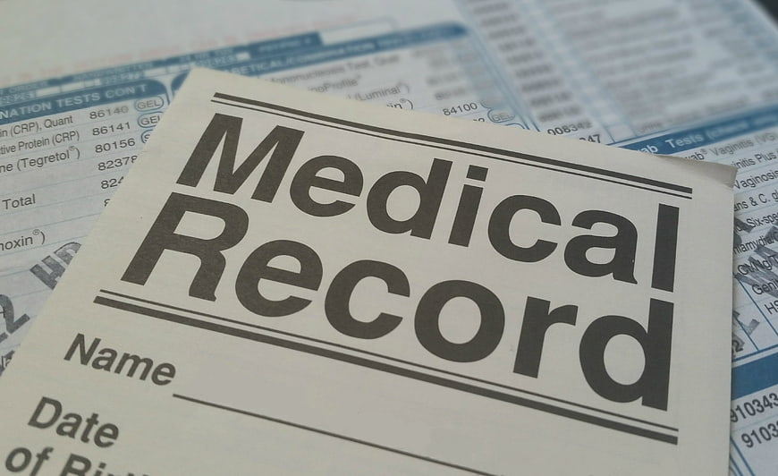 Close-up of Medical Record Document and Lab Results