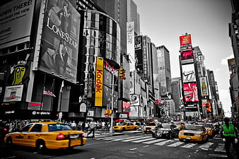 Selective Color Times Square NYC Yellow Taxis