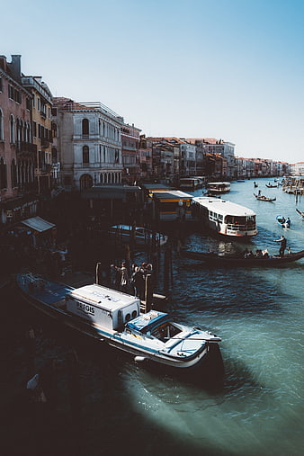 High Angle View of Venice Grand Canal with Boats and Buildings