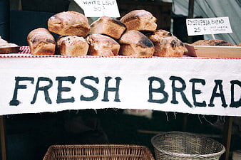 Rustic Fresh Bread Market Stall with Handwritten Sign