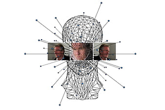 Artificial Intelligence Concept With Wireframe Head And Human Face