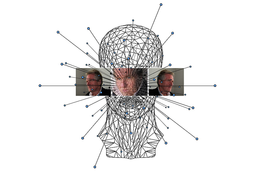 Artificial Intelligence Concept With Wireframe Head And Human Face