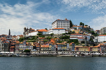Colorful Ribeira district buildings along Porto river waterfront