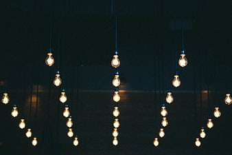 Hanging Edison Light Bulbs in Dark Room