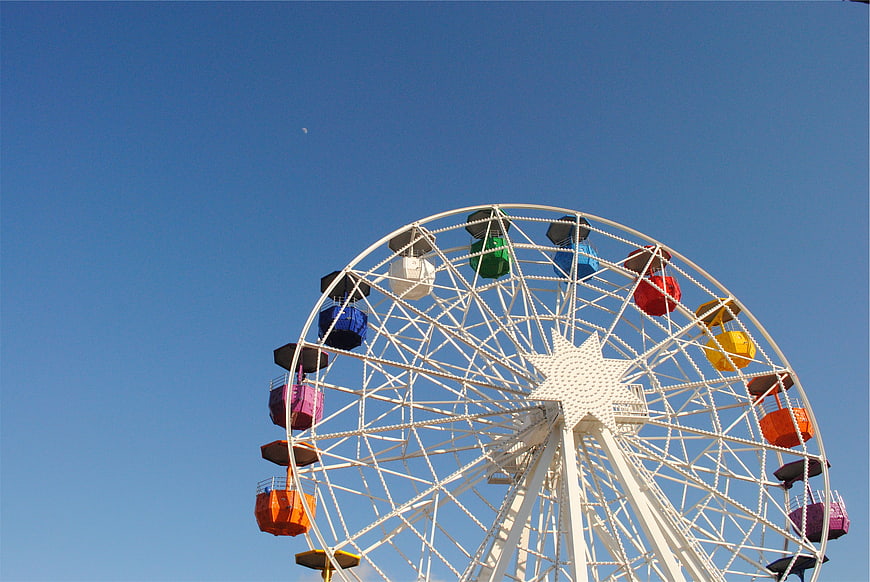 Colorful Ferris Wheel Against Clear Blue Sky