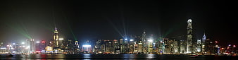 Panoramic Hong Kong Skyline Night View with Laser Show