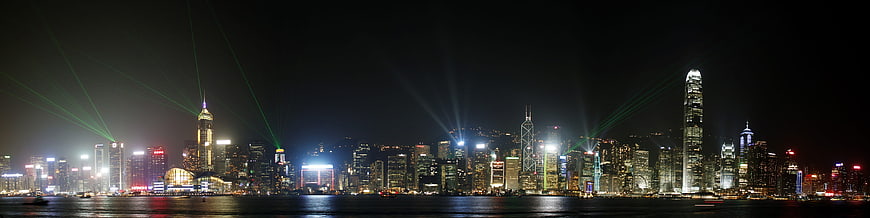 Panoramic Hong Kong Skyline Night View with Laser Show