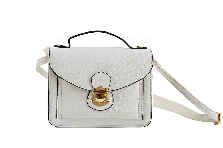 White Leather Crossbody Bag With Gold Hardware