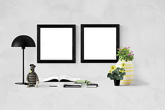 Minimalist Interior Mockup With Two Black Picture Frames