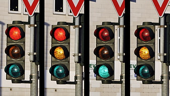 Sequence of traffic light changing from red to green