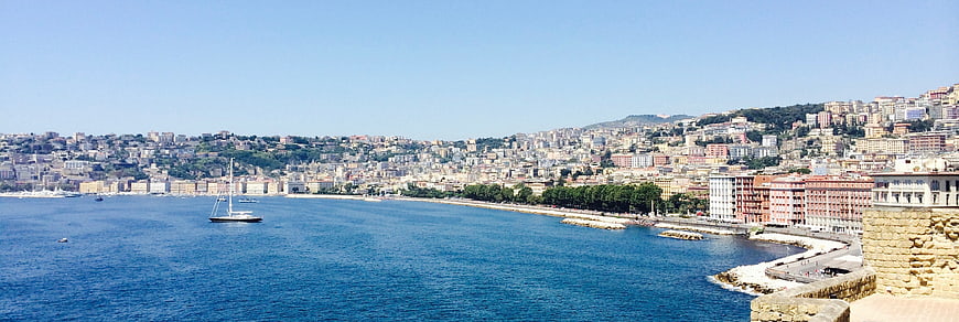 Panoramic view of Nice, France coastline with Mediterranean sea