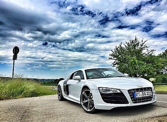 White Audi R8 Sports Car Parked On Country Road