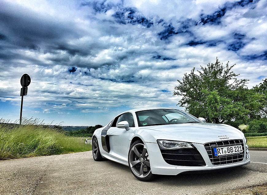White Audi R8 Sports Car Parked On Country Road