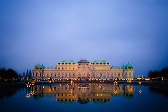 Belvedere Palace Vienna Reflection at Night