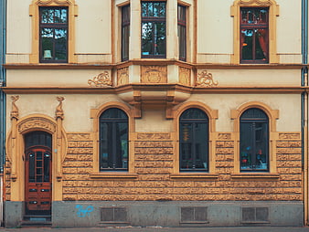 Vintage European Building Facade with Ornate Details