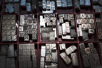 Vintage Metal Letterpress Type Blocks in Wooden Case