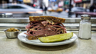 Classic Pastrami Sandwich with Pickles and Mustard