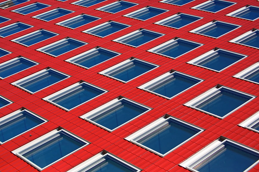 Red Roof with Blue Skylights Pattern