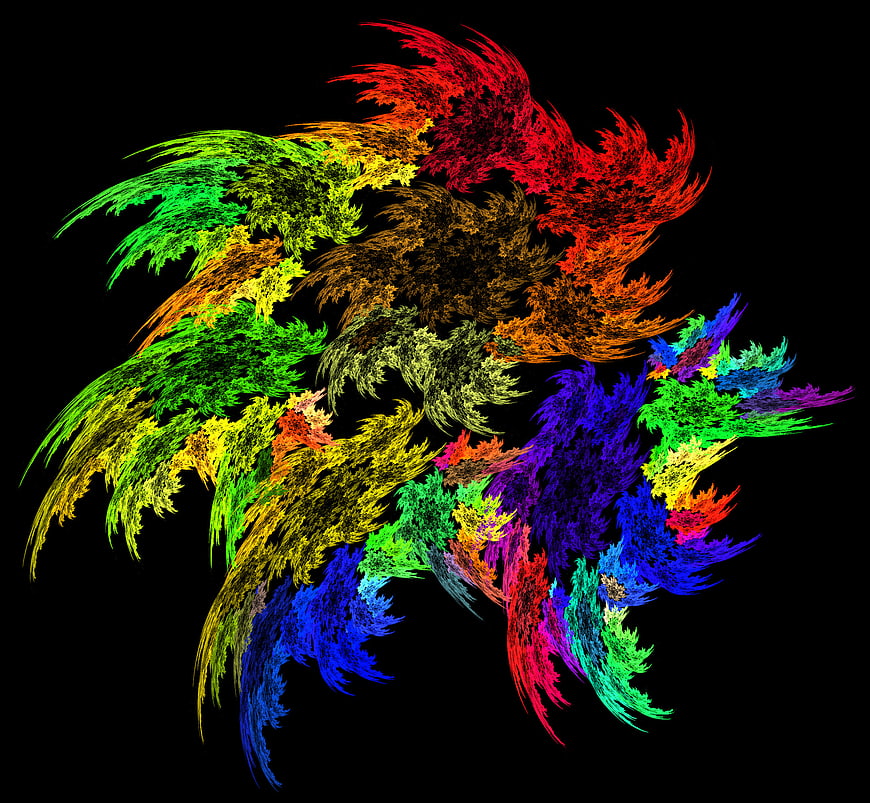 Colorful abstract fractal art with vibrant feather-like patterns