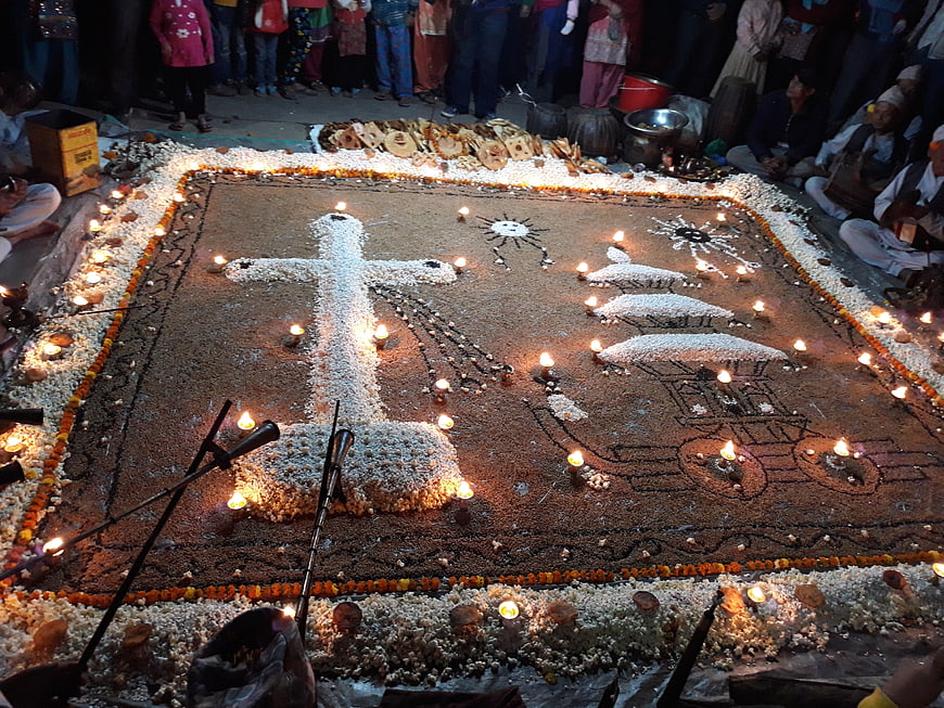 Traditional Nepalese Bhaktapur Festival Art Display