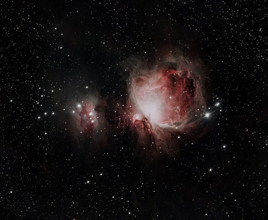Deep Space Nebula with Red Gas Clouds and Star Clusters