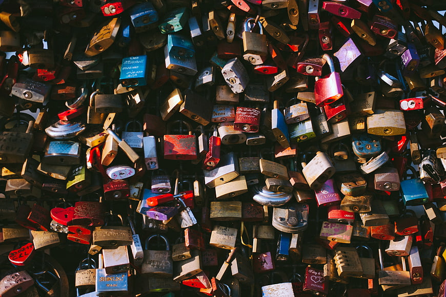 Colorful Love Locks on Bridge Railings