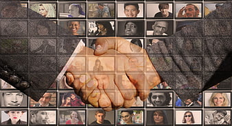 Handshake Over Grid of Diverse Human Portraits