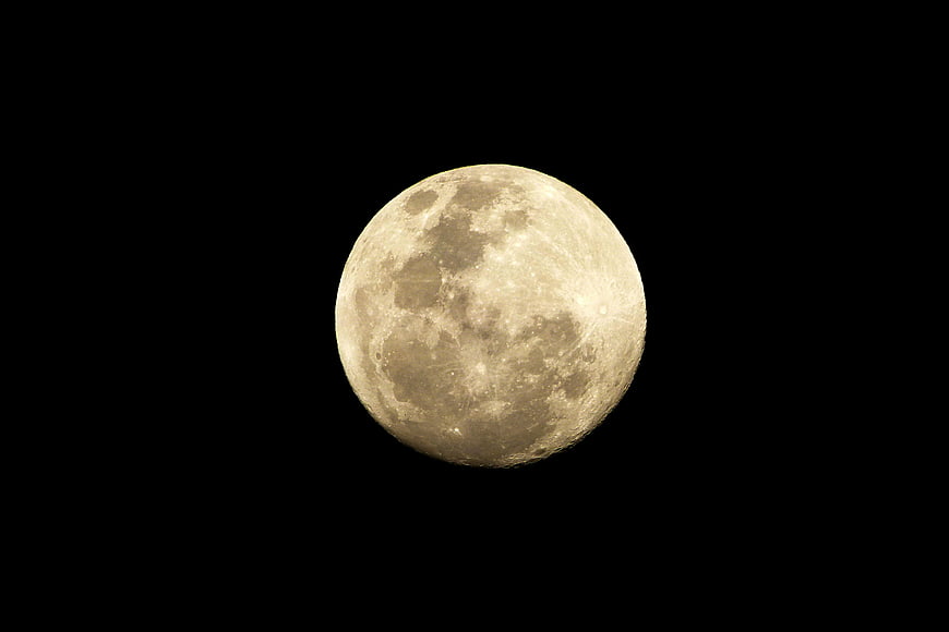 Full Moon Close Up Against Black Night Sky Background