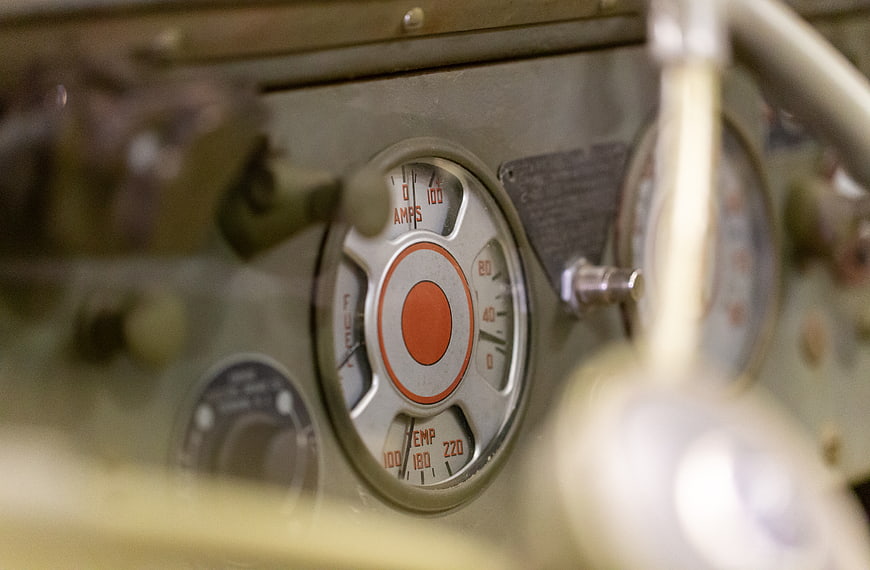 Vintage Military Vehicle Dashboard Gauges Close Up